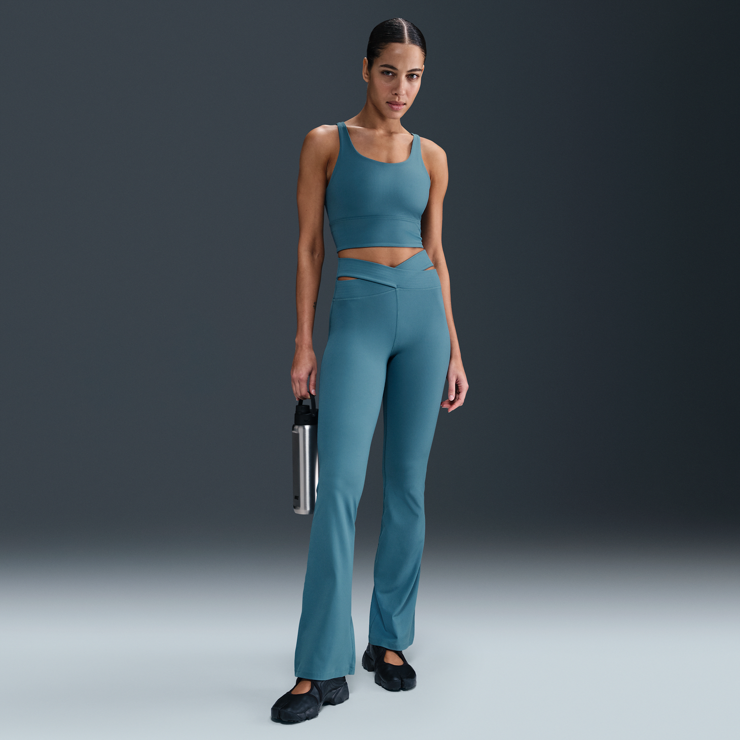 Бутилки за пиене Nike Nike Zenvy High-Waisted Ribbed Flare Leggings Синьо | HJ1846-006, 0