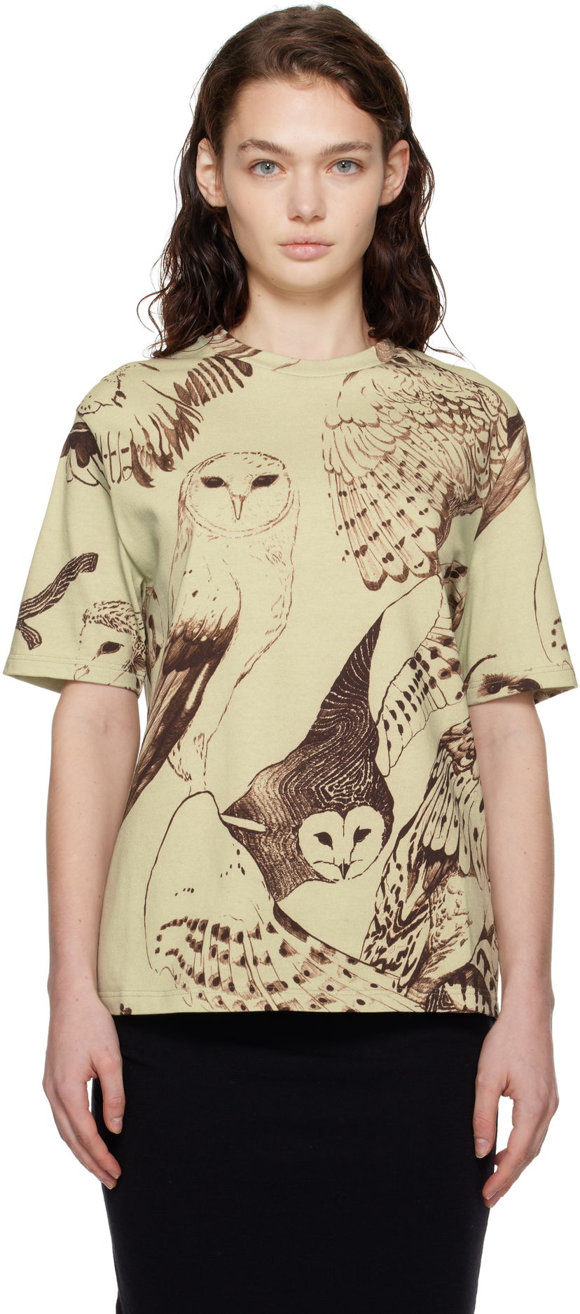 Тениска Jil Sander Owl Print T-Shirt Бежово | J40GC0114_J20229