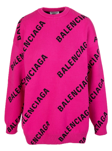 Пуловер Balenciaga Oversized Intarsia All Over Logo Crewneck Розово | 657528T32001401