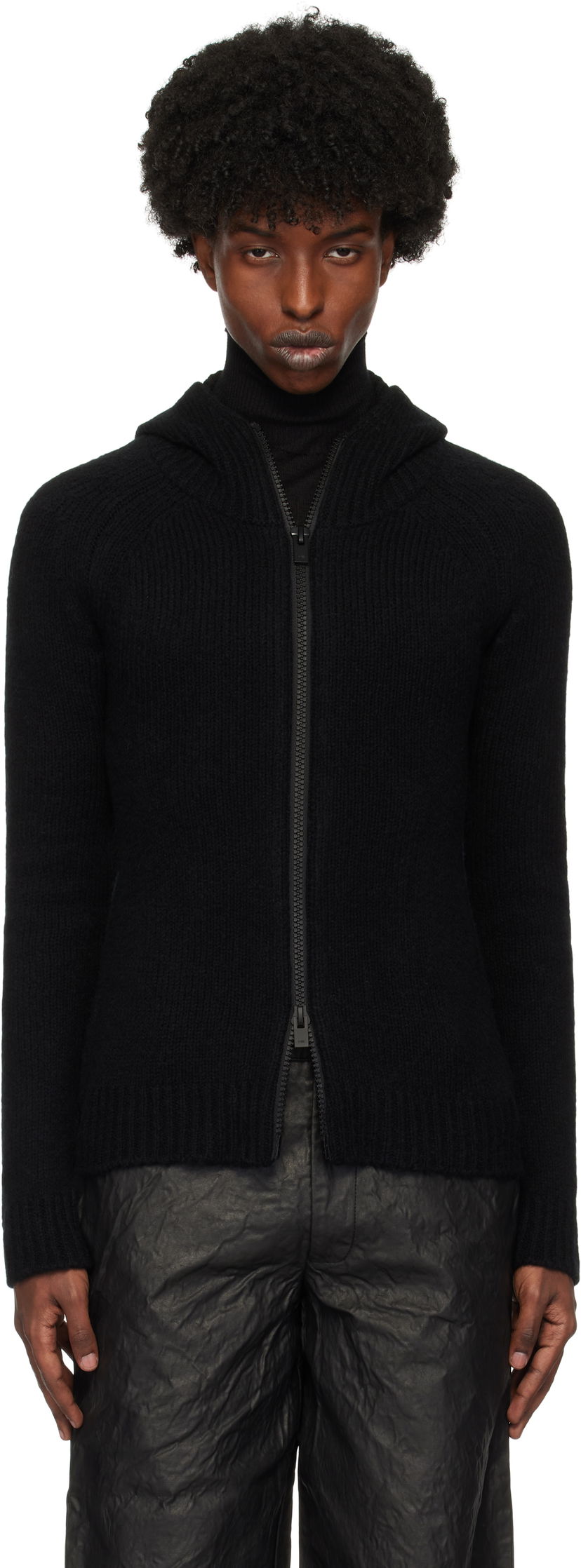 Суитчър HELIOT EMIL Cashmere Zip-Up Hoodie Черно | AW24_W_07_066_BLK01