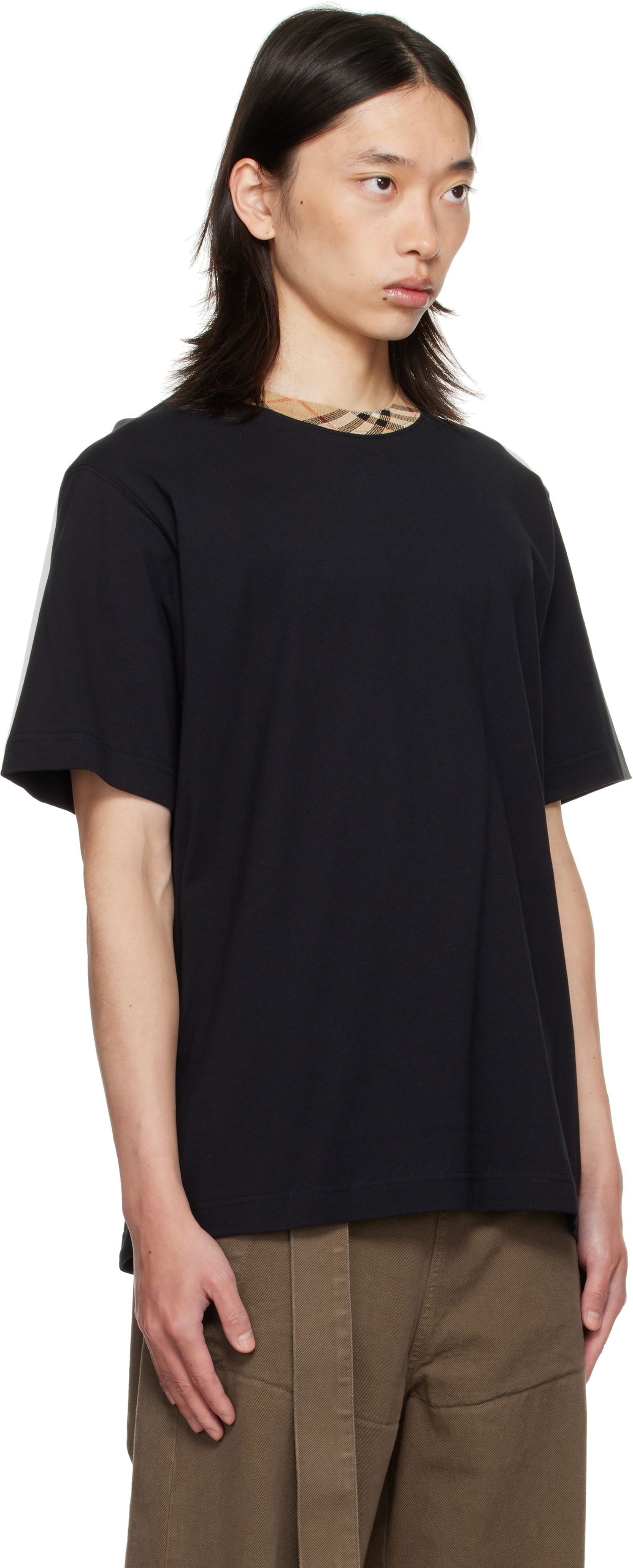 Тениска Burberry Burberry Check Trim Cotton T-Shirt Черно | 8110101, 1