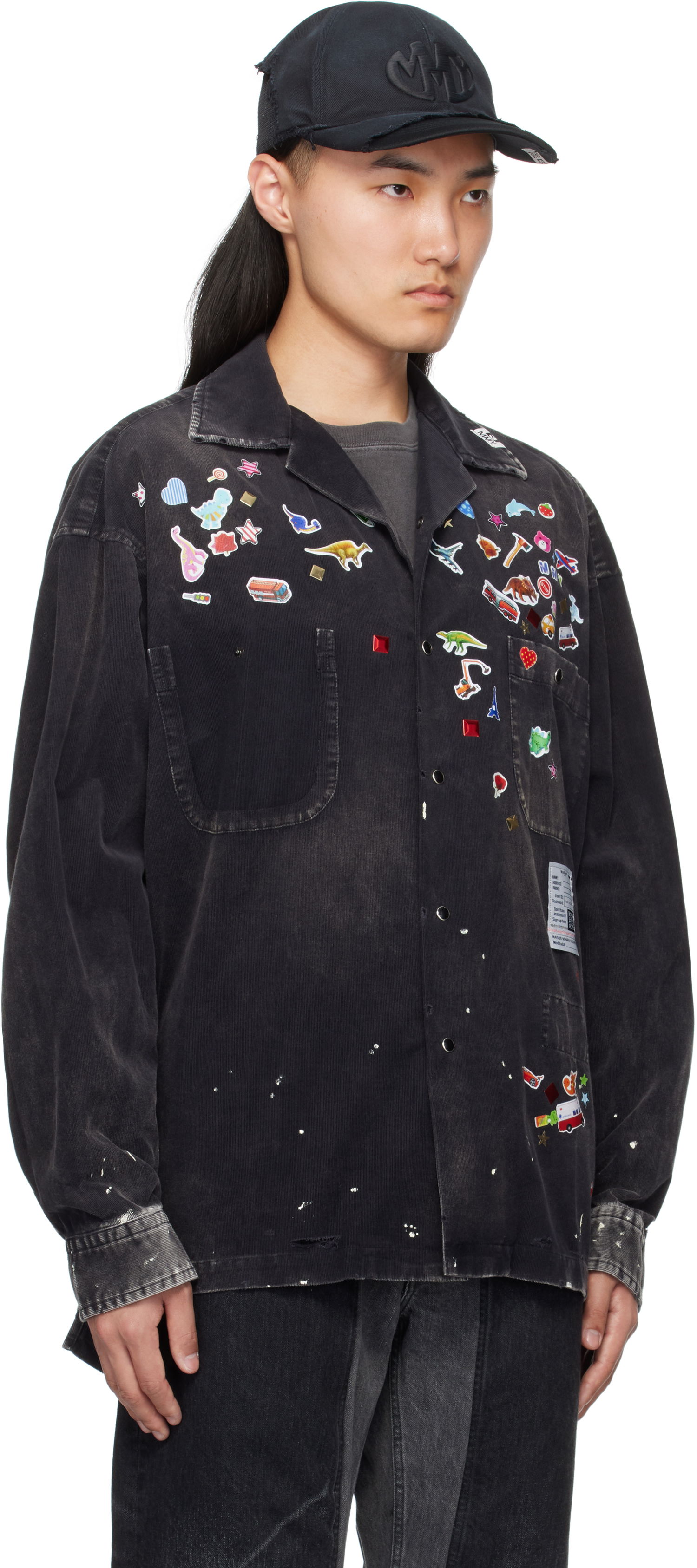 Риза Maison MIHARA YASUHIRO MMY Sticker Print Corduroy Shirt Черно | J14SH182, 1