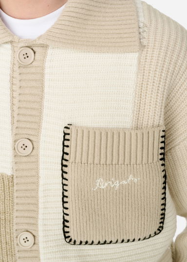 Beige Patchwork Knitted Cardigan, 5