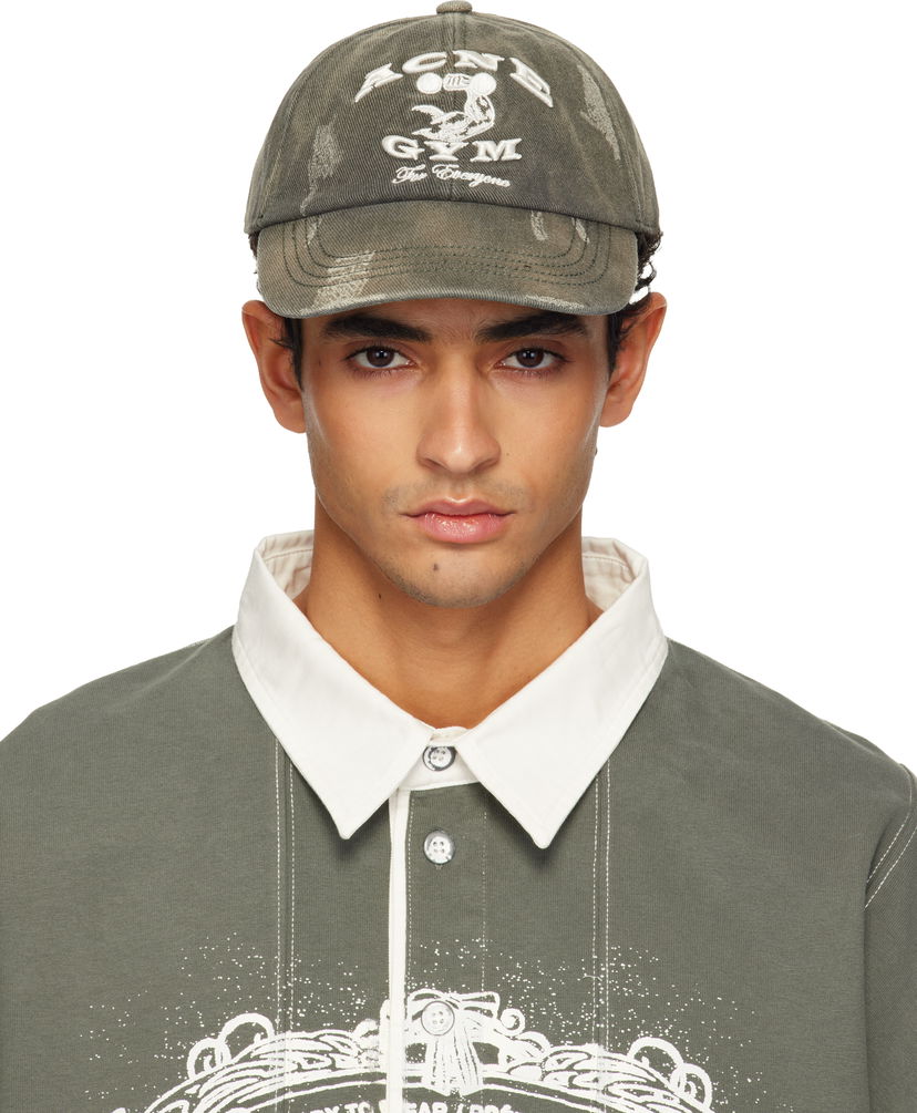 Шапка с козирка Acne Studios Distressed Gym-themed Embroidered Cap Зелено | C40433-