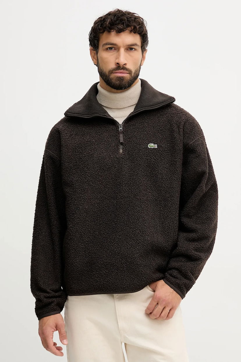 Суитчър Lacoste Teddy Fleece Half-Zip Pullover with Stand-Up Collar Кафяво | SH5500
