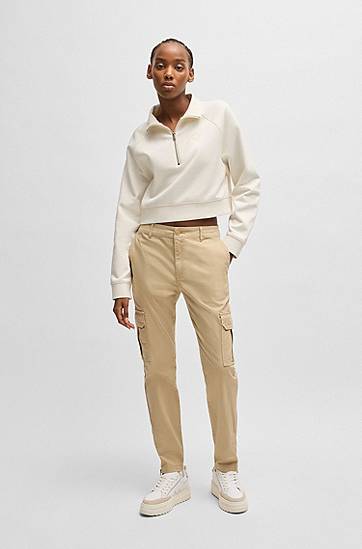Пуловер BOSS Cropped Cotton Terry Sweatshirt with Embroidered Logo Бяло | 50537102, 1