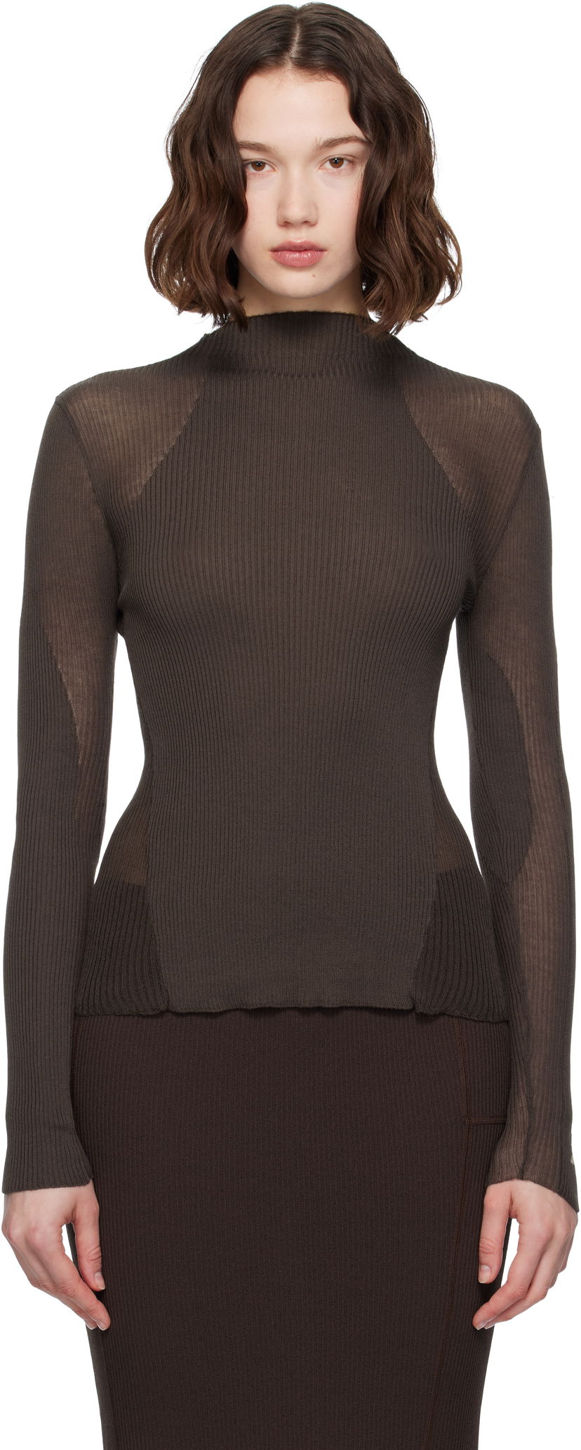 Пуловер ROA Sheer Knit Sport Top Кафяво | RBWW042YA18