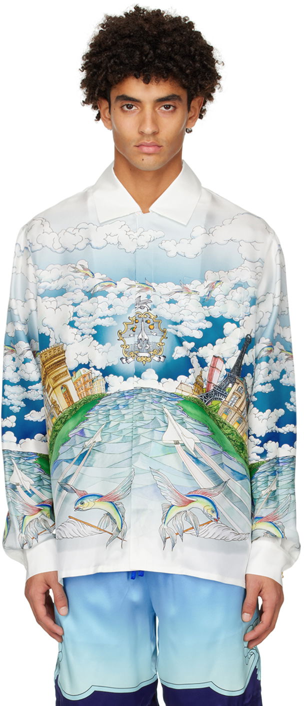 Риза Casablanca Casablanca 'Le Vol Ideal' Print Shirt Бяло | MF22-SH-006-03 SILK TWILL LE VOL, 0