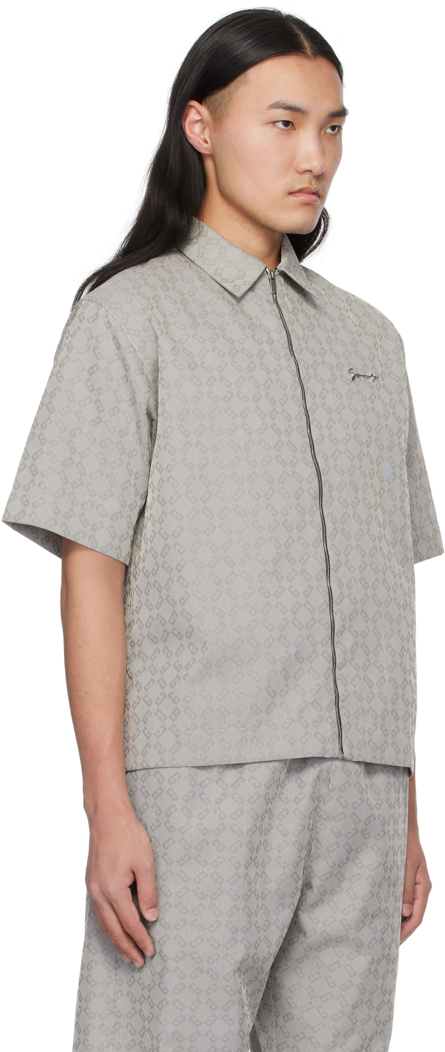 Риза Givenchy Givenchy Monogram 72 Jacquard Zip-Up Shirt Сиво | BM612T15U8004, 1