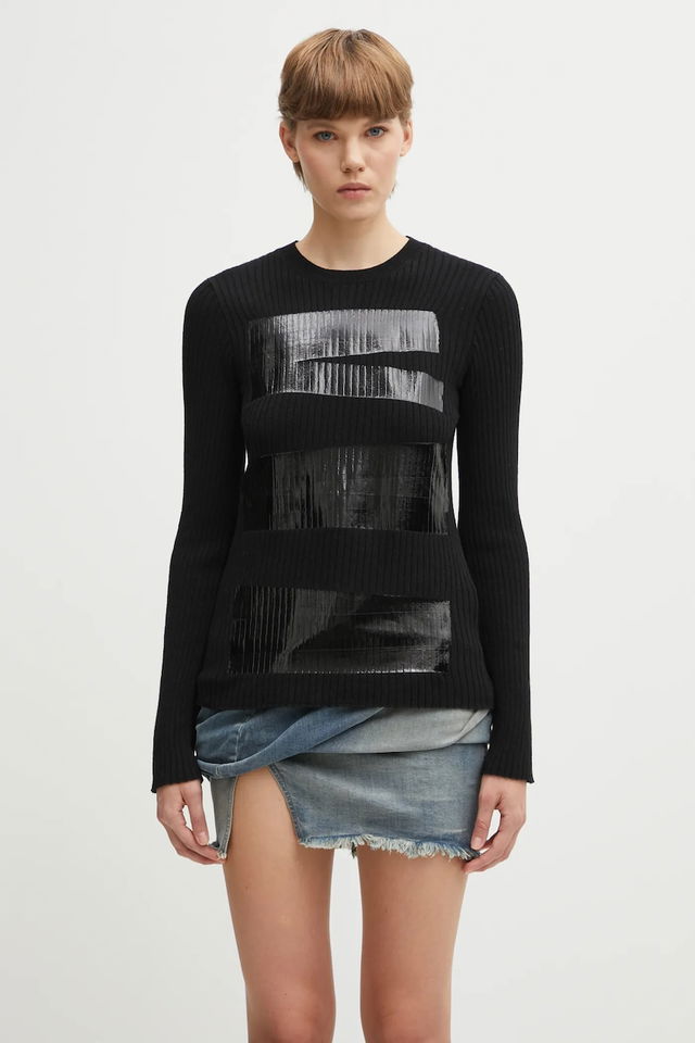 MM6 Maison Margiela Ribbed Wool Blend Long-Sleeve Sweater with Shiny Panels