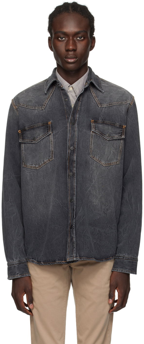 Риза BOSS Faded Denim Shirt Сиво | 50507862