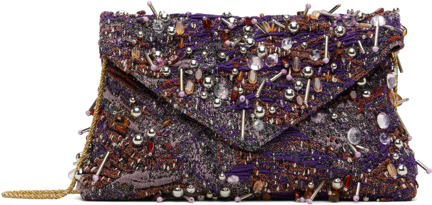 Дамска чанта Dries Van Noten Dries Van Noten Embellished Envelope Clutch Bag Лилаво | 251-011513-896, 0