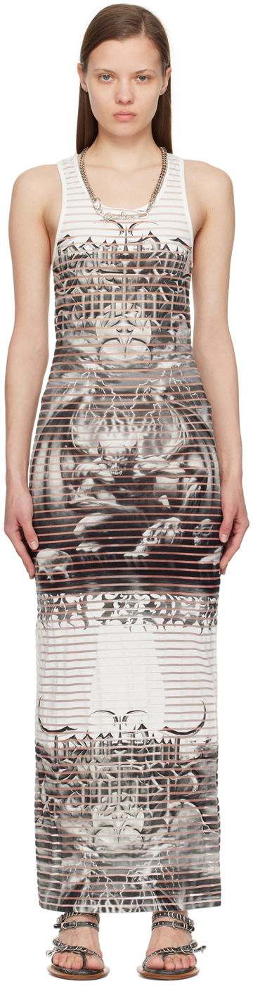 Pокля Jean Paul Gaultier Graphic Print Scoop Neck Maxi Dress Бяло | 24/25-F-RO158-J544-0100