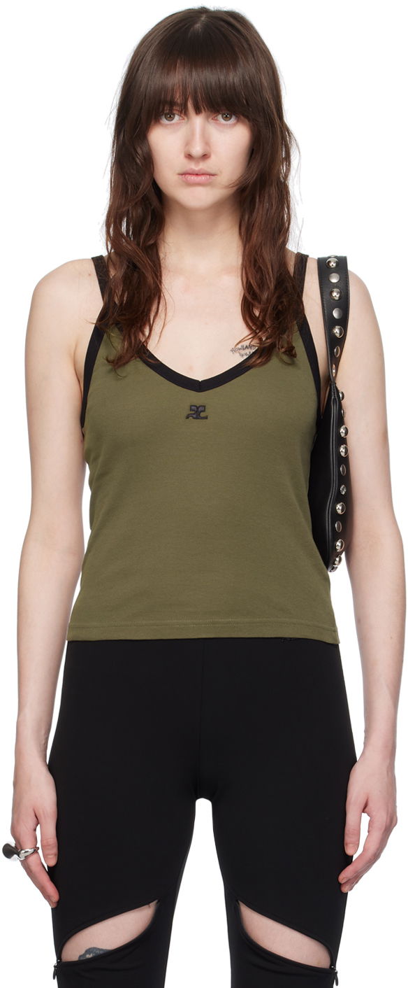 Потник Courrèges Slim V-Neck Tank Top Зелено | 224JDE075JS0070