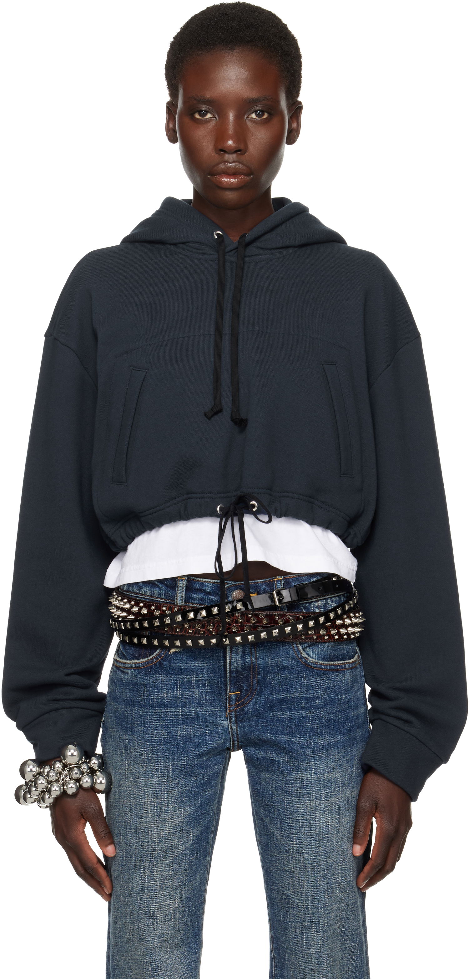 Суитчър Comme des Garçons Comme des Garçons Girl Cotton Back Pile Cropped Hoodie Тъмно синьо | NO-T016-051-1, 0