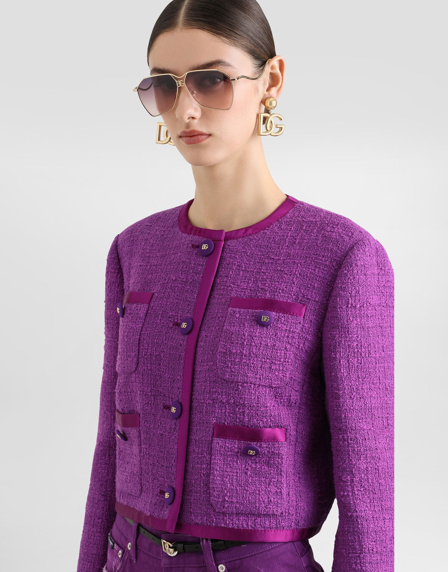 Яке Dolce & Gabbana Dolce & Gabbana Rachel Tweed Single-Breasted Jacket Лилаво | F27GOTFMTACF0571, 1