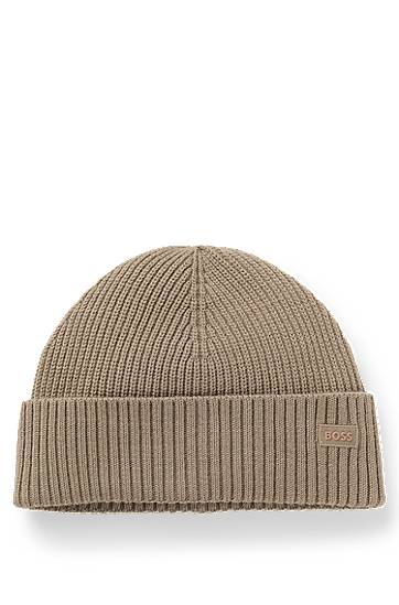 Шапка BOSS Fisherman-style beanie in a wool blend Бежово | 50551019, 0