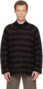 Fuzzy Striped Mock Neck Sweater