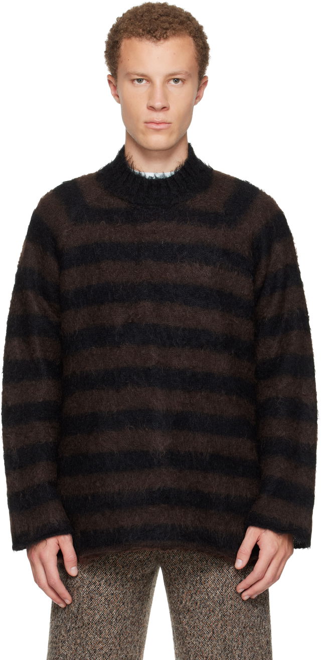 Fuzzy Striped Mock Neck Sweater