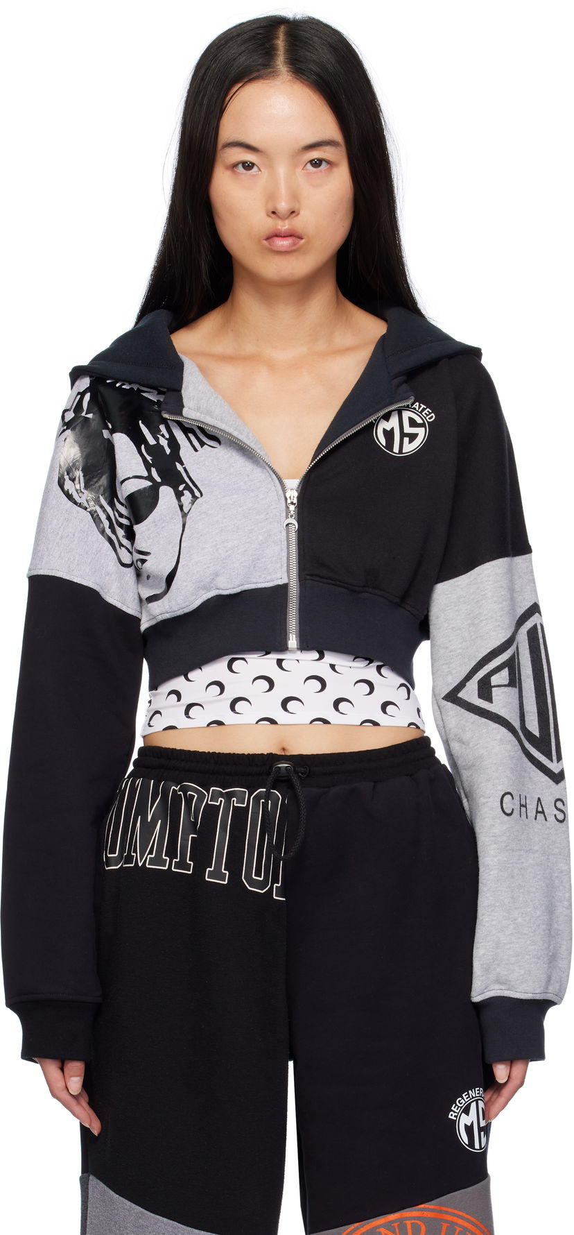 Суитчър Marine Serre Graphic Cropped Hoodie Черно | WST014A