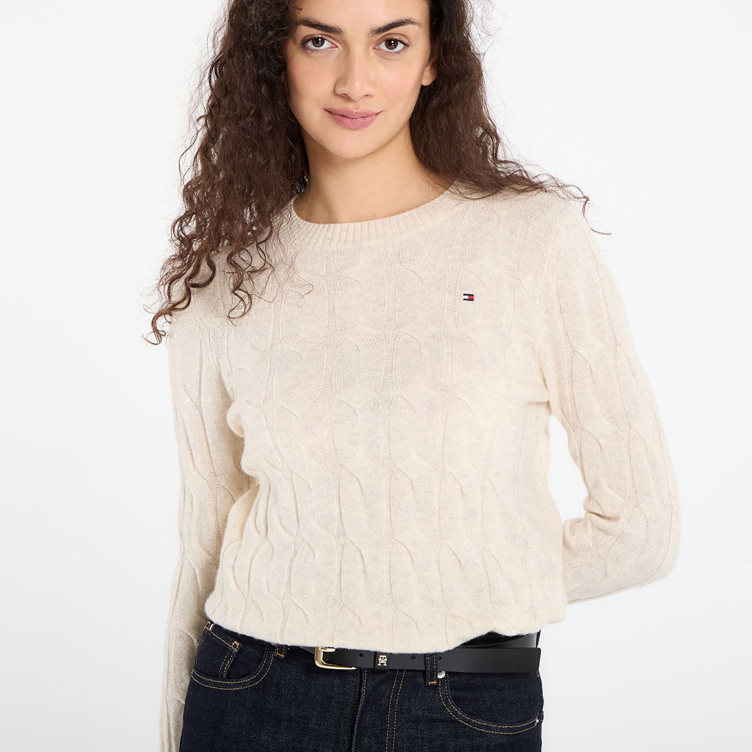 Пуловер Tommy Hilfiger Soft Wool Cable C-Neck Long Sleeve Sweater Бежово | WW0WW43586 ADK, 1