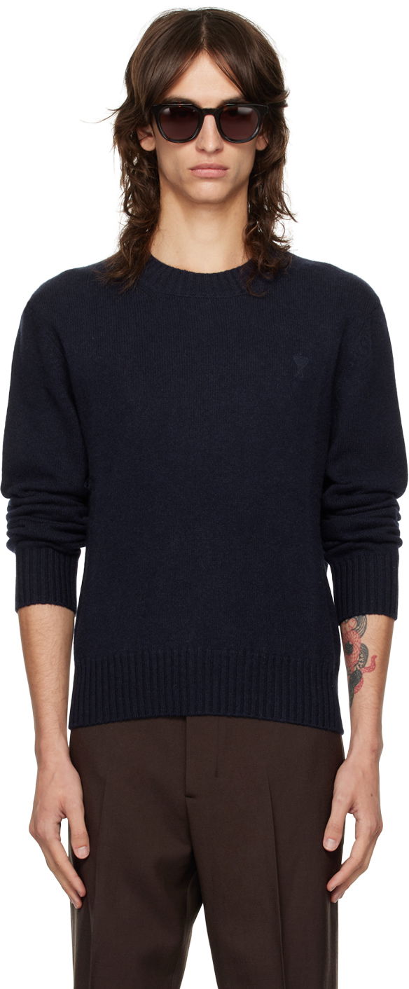 Пуловер AMI Cashmere Crewneck Sweater Тъмно синьо | HKS057.005