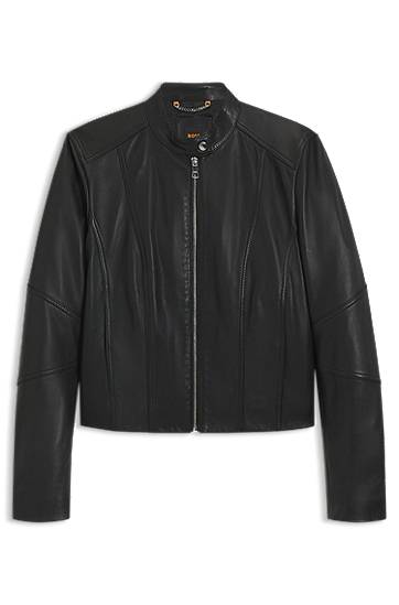 Leather jacket with stand collar