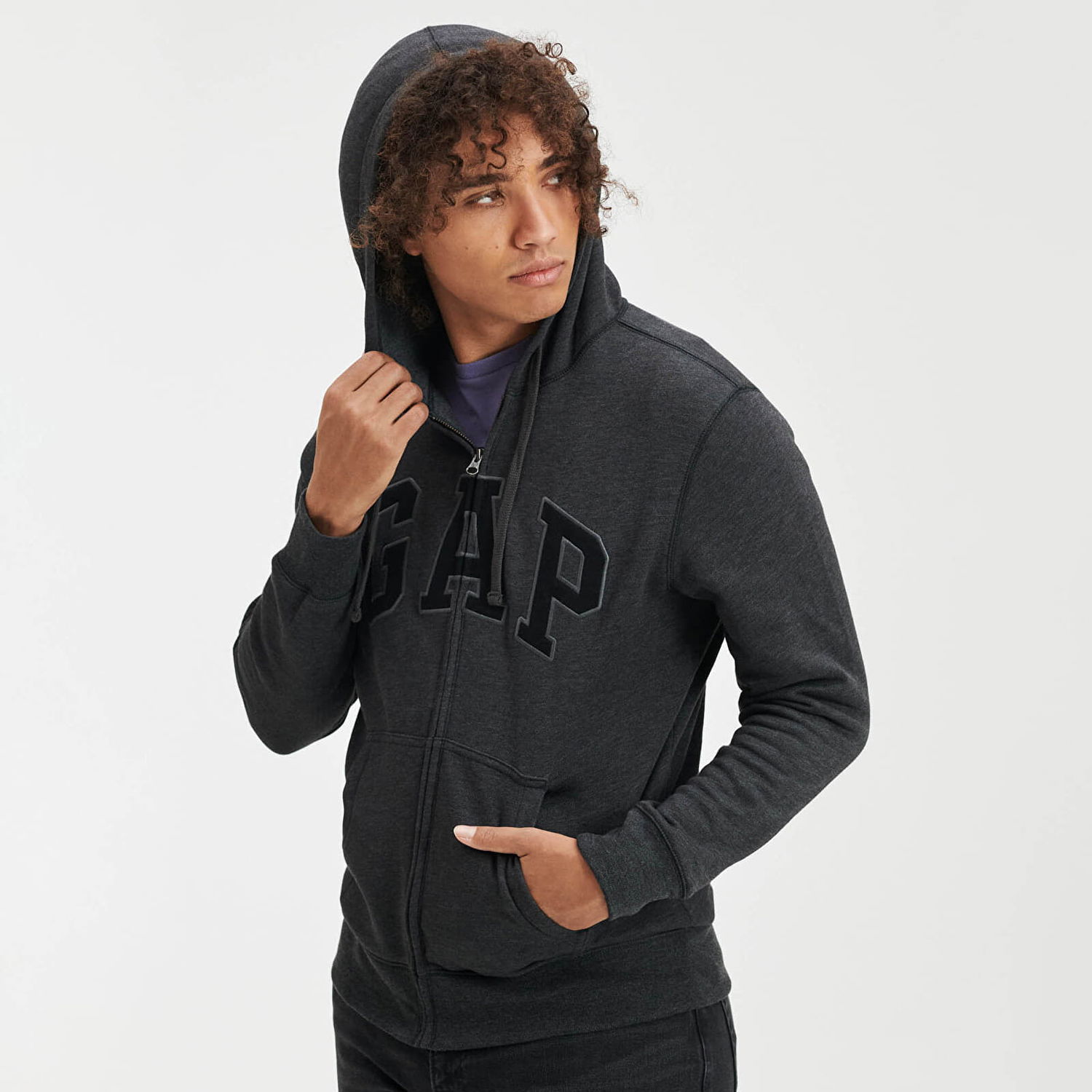Суитчър GAP Sweatshirt Logo Fullzip Hoodie New Charcoal Grey XS Сиво | 738099-00, 1