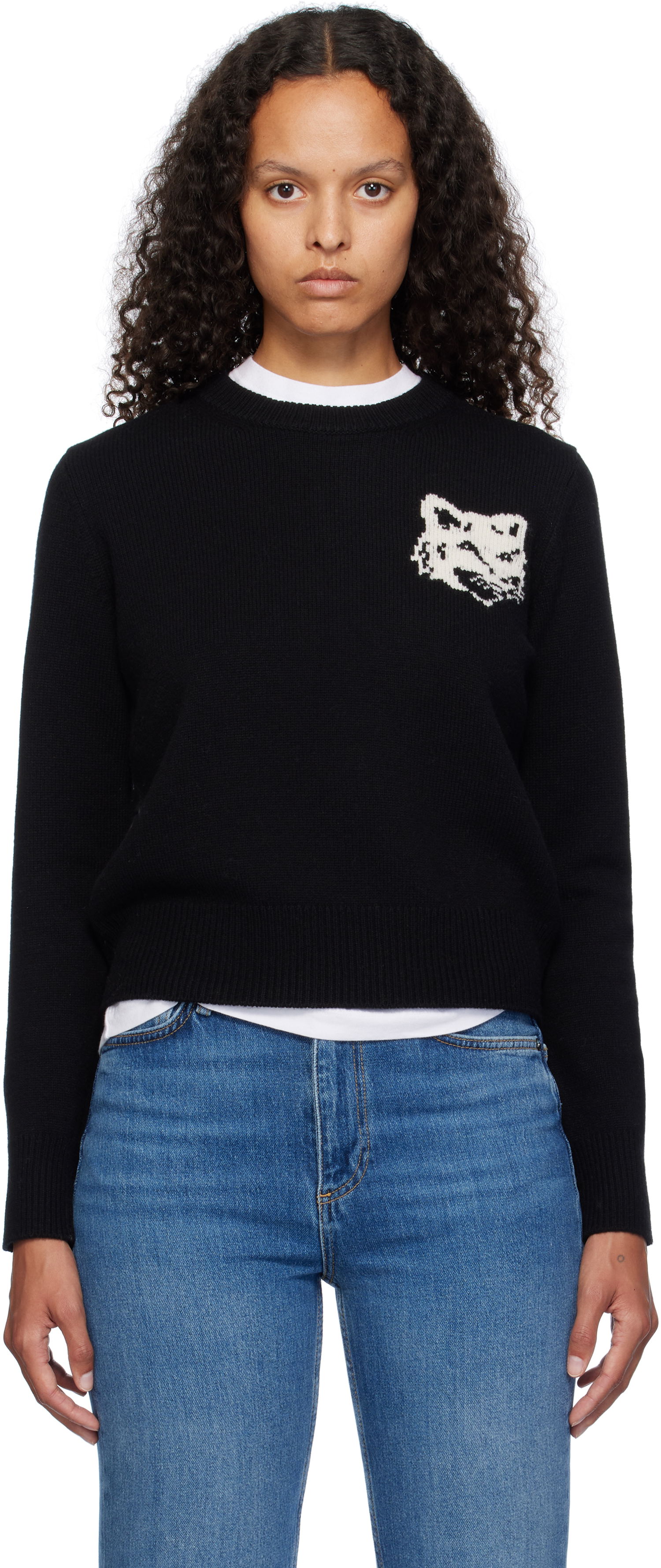 Пуловер MAISON KITSUNÉ Fox Head Intarsia Comfort Sweater Черно | NW00808KM0329, 0