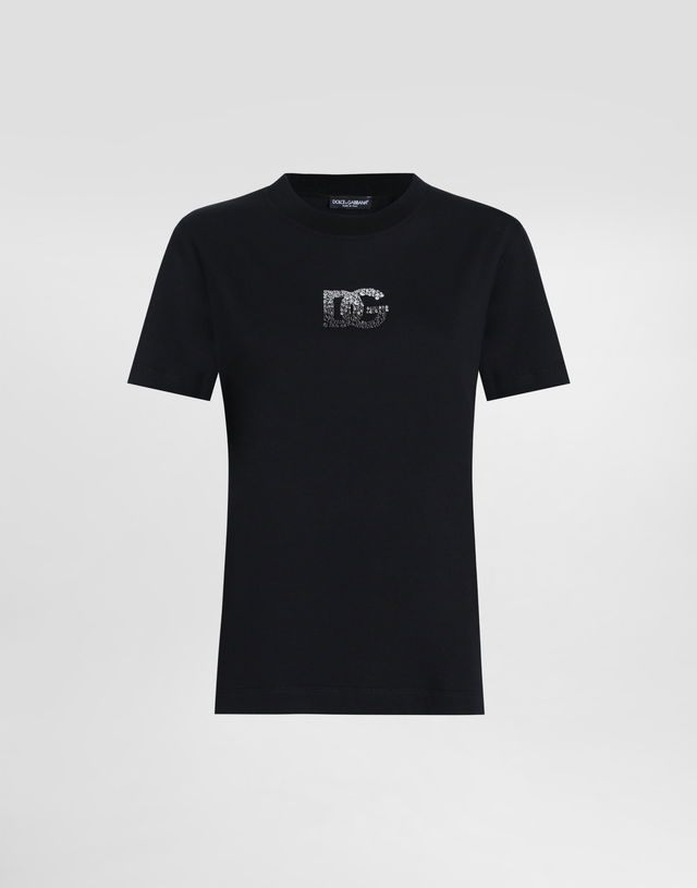 Dolce & Gabbana Jersey T-Shirt with Rhinestone DG Logo