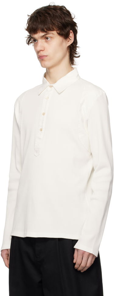Поло тениска Wales Bonner Wales Bonner Dub Long Sleeve Polo Бяло | MS25JE03-JE02-000 RIB JERSEY, 3