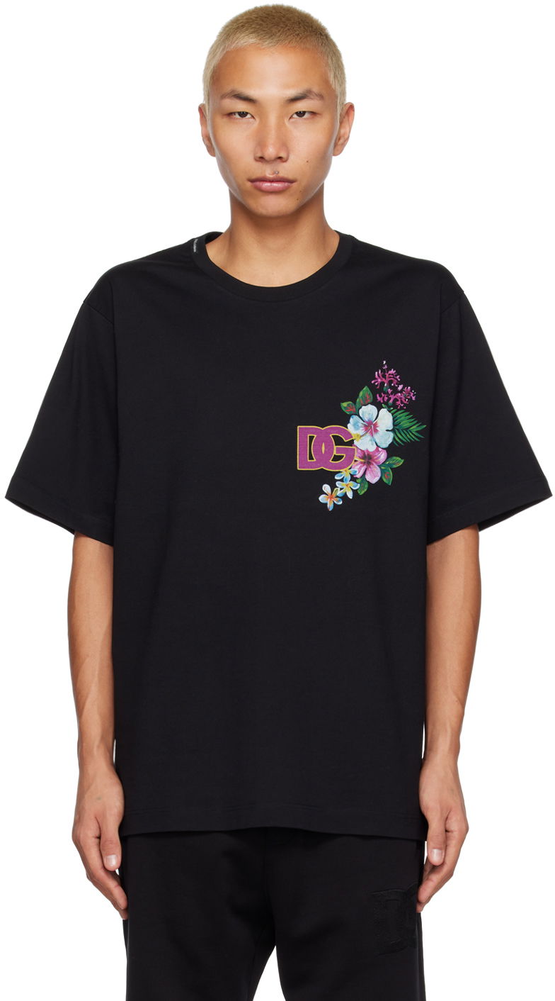 Тениска Dolce & Gabbana Floral Logo Print Black T-Shirt Черно | G8PJ0ZG7HBV, 0