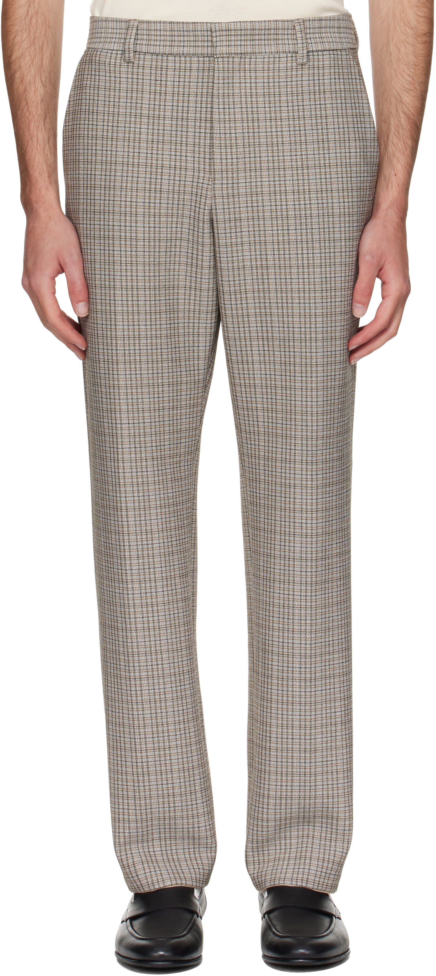 Панталони BOSS BOSS Relaxed-Fit Checked Stretch Trousers Кафяво | 50546061, 0