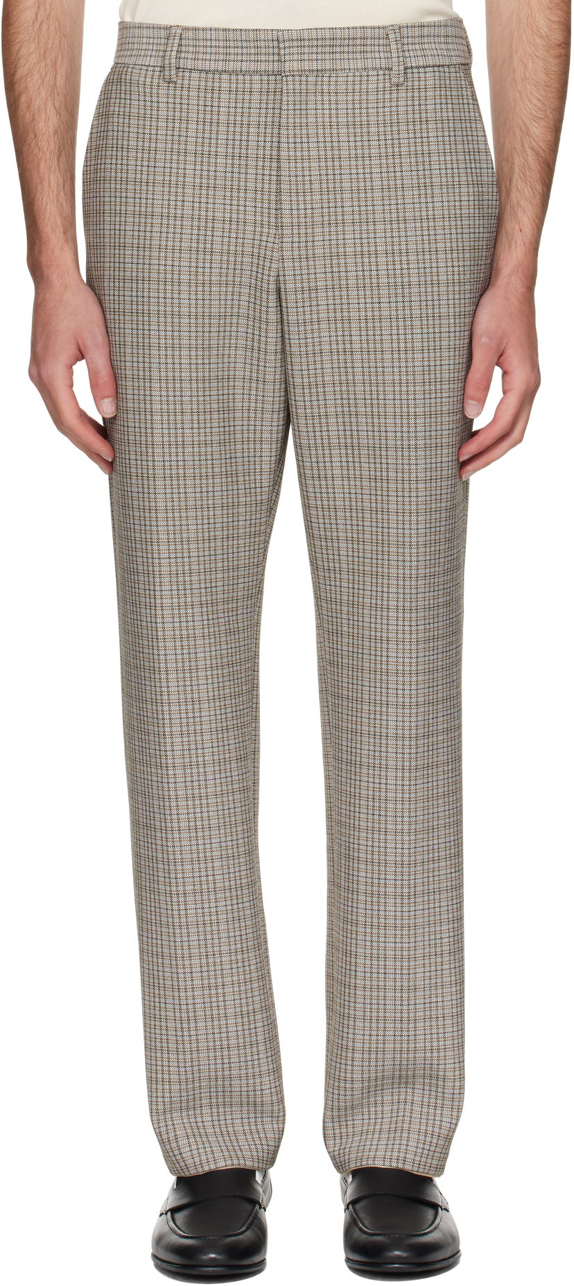 Панталони BOSS BOSS Relaxed-Fit Checked Stretch Trousers Кафяво | 50546061