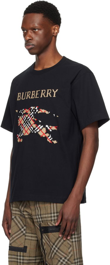 Тениска Burberry Cross Stitch Horseferry Print Cotton T-Shirt Черно | 8109021, 3
