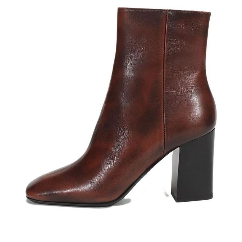 Кецове и обувки Prada Prada Leather Square Toe Ankle Boots Кафяво | 1T722L_P70_F0005_F_B085