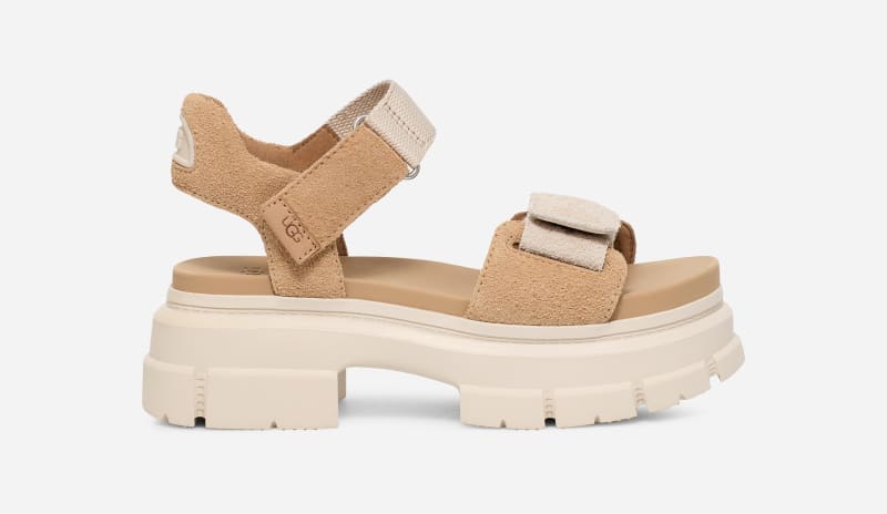 Кецове и обувки UGG ® Ashton Ankle Sandal for Women in Tan, Size 4.5, Leather Бежово | 1152656-SAN, 0