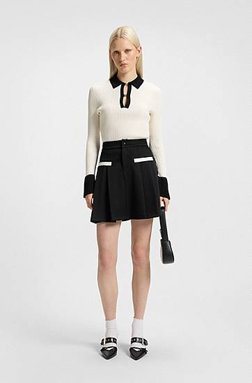 Пола BOSS Pleated Jersey Skirt with Contrast Trim Черно | 50542759, 1