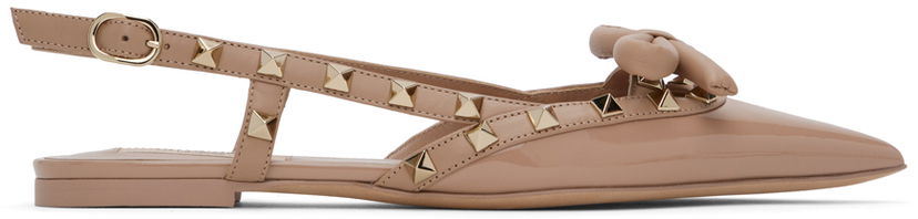 Pокля Valentino Valentino Garavani Rockstud Bow Slingback Ballerina Flats Бежово | 5W2S0IQ2TZE