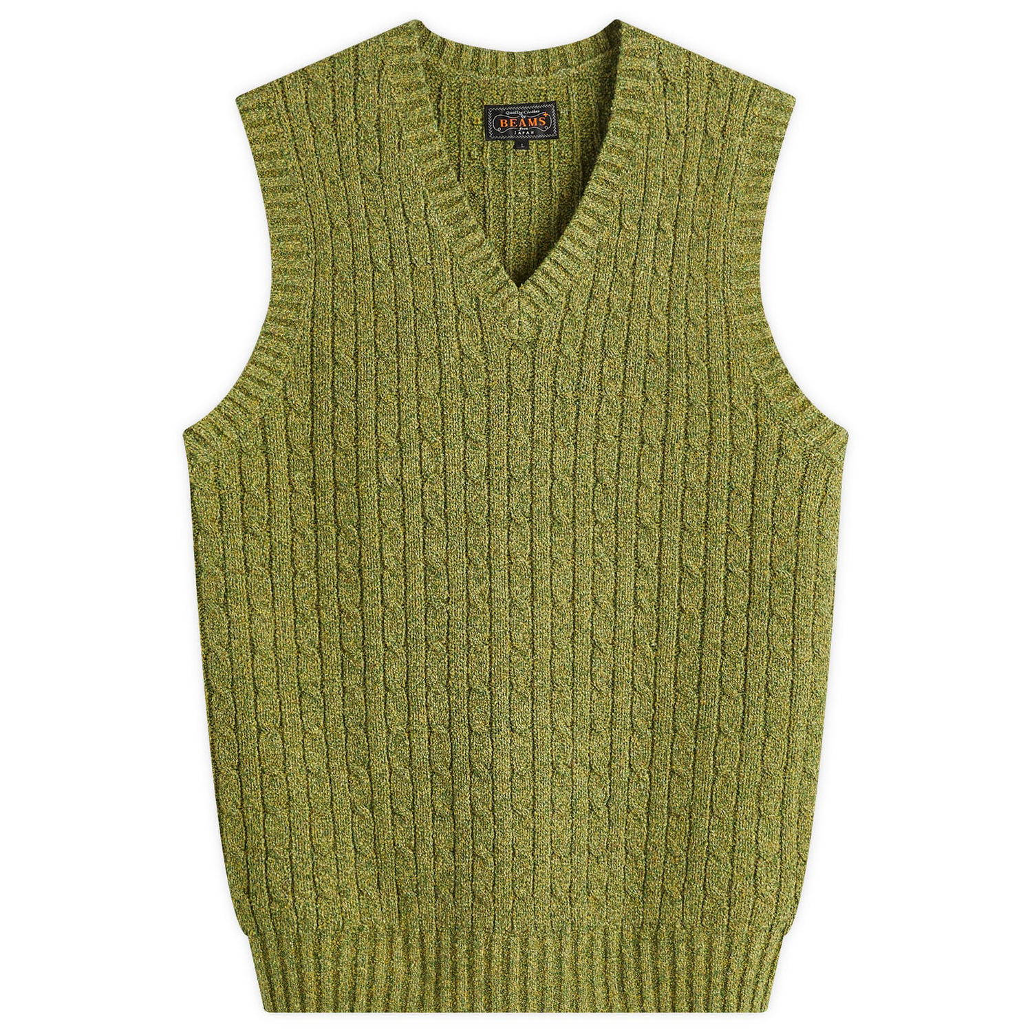 Жилетка BEAMS Men's Cable Knit Vest, Size Large Зелено | 3805-0053-156-65, 1