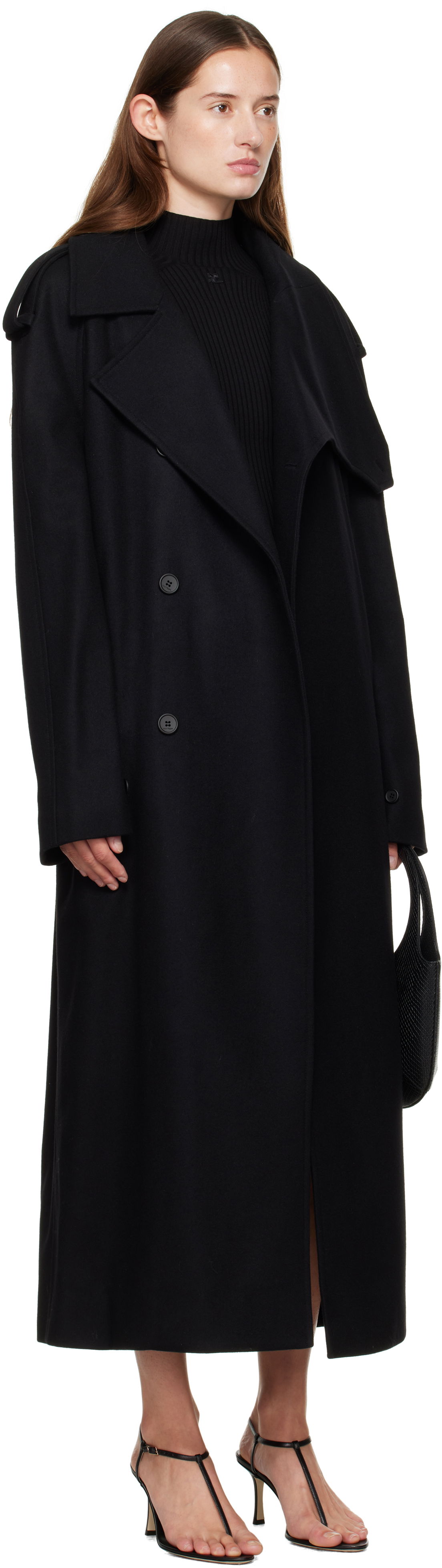 Тренчкот Courrèges Courrèges Oblique Wool Trench Coat Черно | 325CMA236WO0036, 1