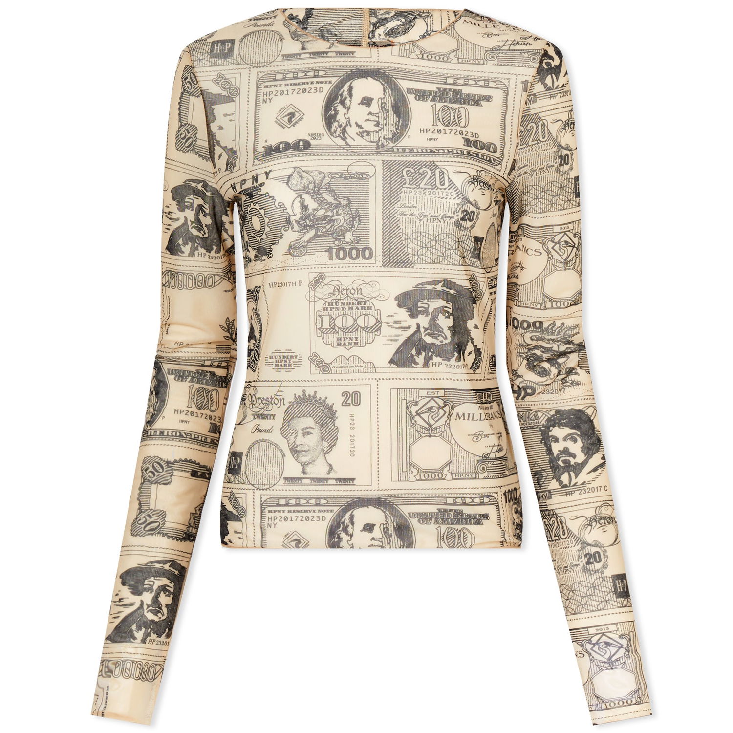 Тениска HERON PRESTON Currencies Mesh Top Бежово | HWAD039S23FAB0016100, 0