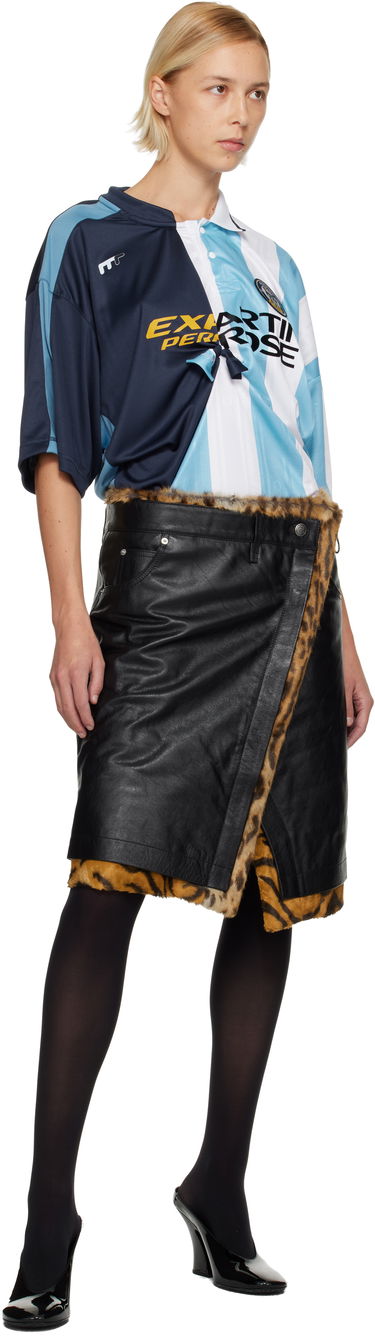 Пола Martine Rose Martine Rose Wrap Leather Midi Skirt with Leopard Print Fur Trim Черно | 568LP18001, 3