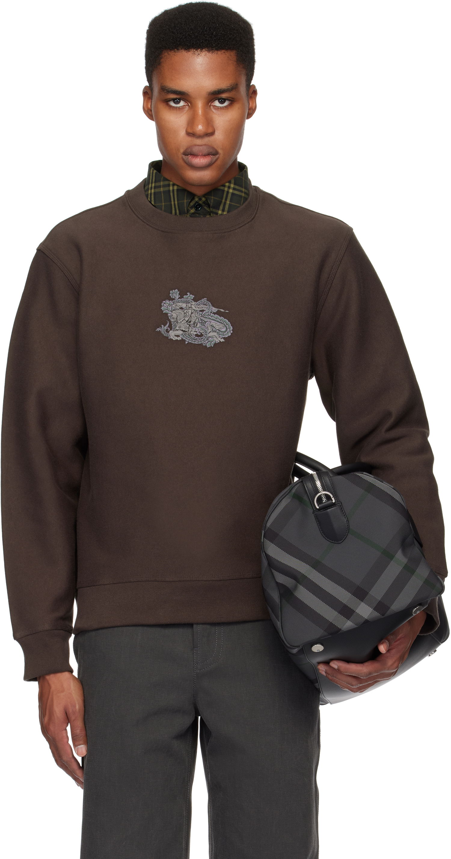 Суитчър Burberry Cotton Blend Sweatshirt with Equestrian Knight Embroidery Кафяво | 8099546, 0