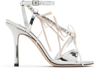 Кецове и обувки Jimmy Choo Lula 100 Crystal-Embellished Strappy Stiletto Sandals with Velvet Laces Металик | LULA 100, 0