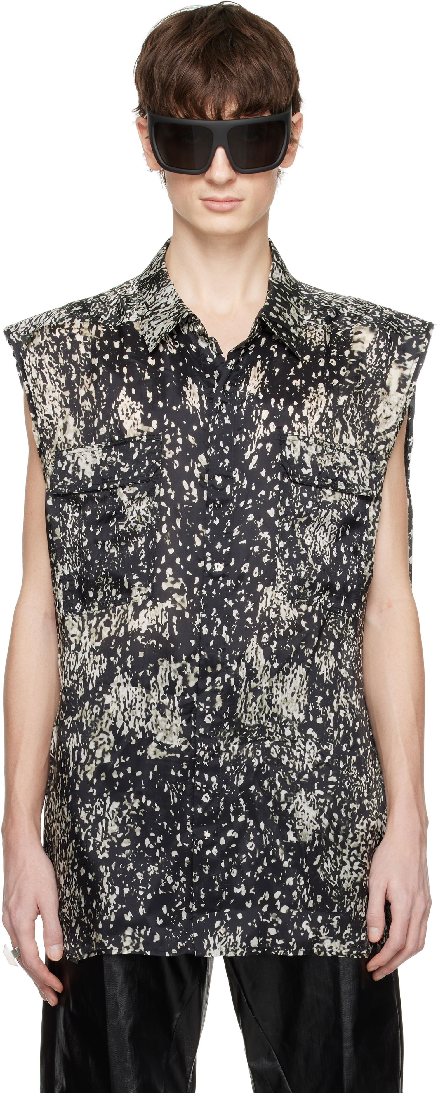 Риза Rick Owens Rick Owens Hollywood Jumbo Sleeveless Overshirt Черно | RU01E5239 JP1, 0