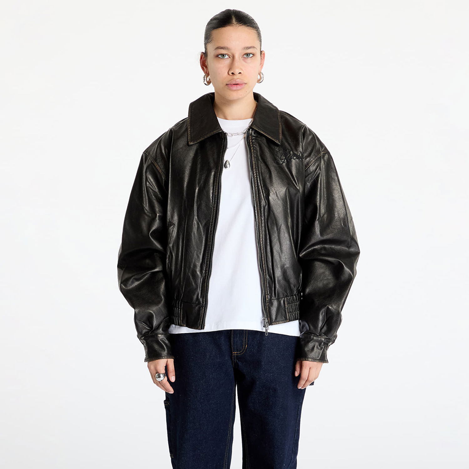 Яке бомбър GUESS Guess Originals Distress Leather Bomber Jacket Черно | W5RL37WGTF0-JTMU, 0