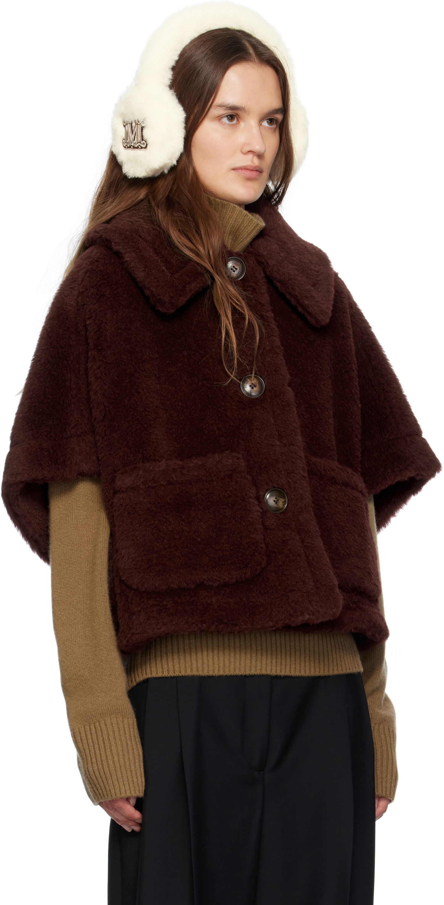 Яке Max Mara Max Mara Newterzo1 Cropped Faux Fur Jacket Бургунди | 2524736062600, 1