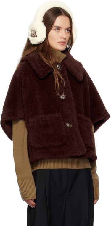 Яке Max Mara Max Mara Newterzo1 Cropped Faux Fur Jacket Бургунди | 2524736062600, 1