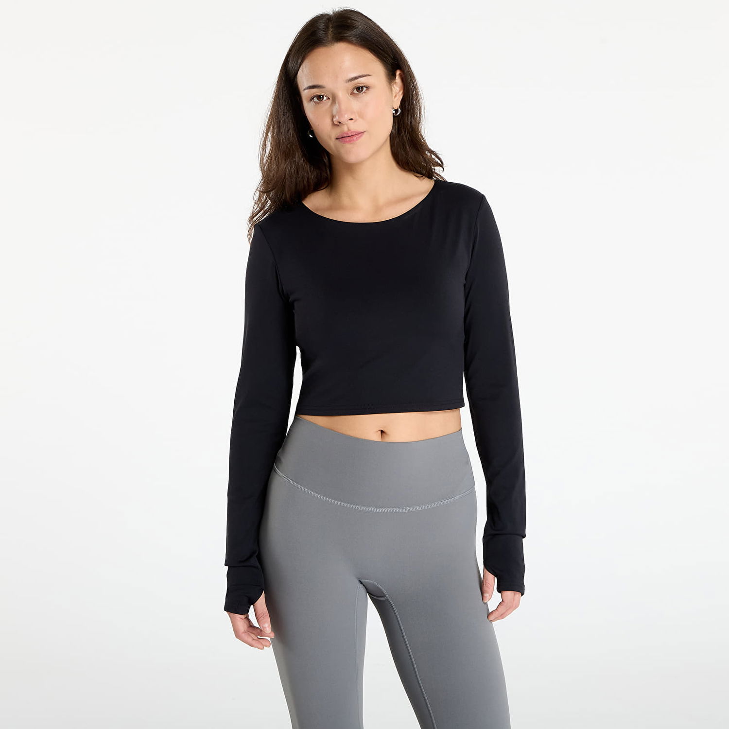 Съкратен топ Urban Classics Sports Cropped Longsleeve Top with Thumbholes Черно | TB7807-00007, 0